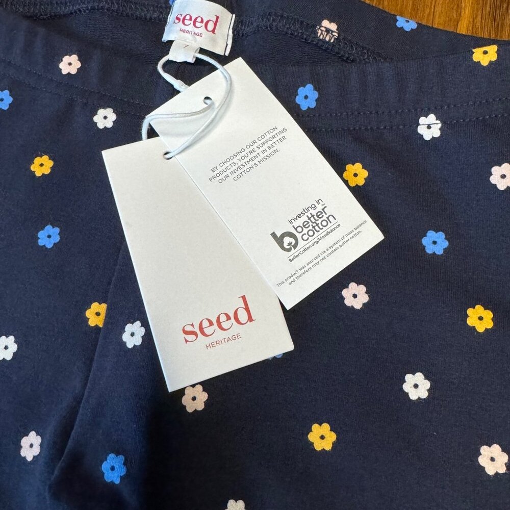 SEED HERITAGE Floral Winter Leggings Girls 7 NWT Navy Blue Flowers Legging NEW - Picture 5 of 5